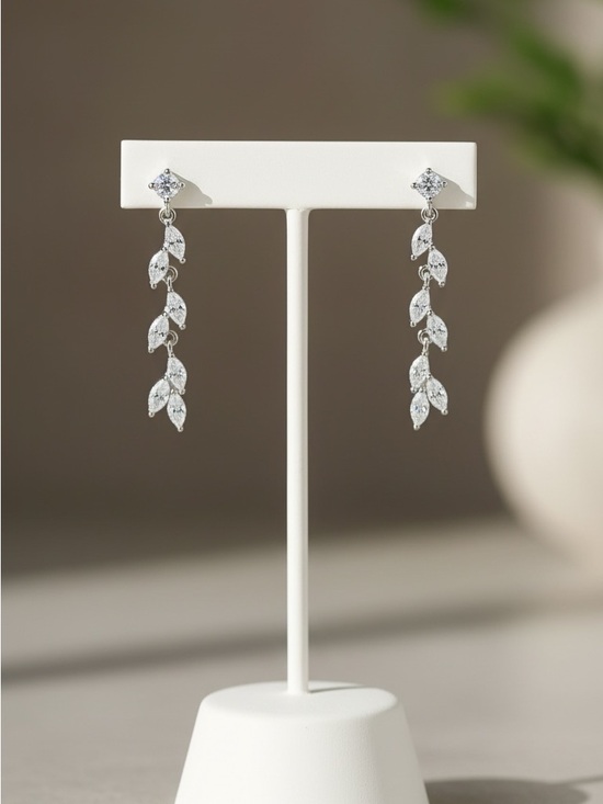 Amy Bee Jewelry Jewelry - White Gold Plated  CZ Leaf Drop Earrings. New.